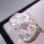 16mm Natural High Luster Baroque White Pearl Earrings, 18k Solid Yellow Gold Double Egg Earrings, Minimalist Earrings, Anniversary Gift Idea - LaCorserArtJewelry