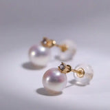 Natural High Luster White Pink Pearl Earrings, Handmade 18k Solid Yellow Gold 2 in 1 Earrings, Anniversary Gift Idea for Her Etsy