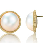 20mm Natural Mabe Pearl Earrings in 18K Yellow Gold - Elegant Carved Akoya Pearl Design Etsy