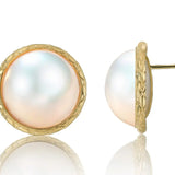 20mm Natural Mabe Pearl Earrings in 18K Yellow Gold - Elegant Carved Akoya Pearl Design Etsy