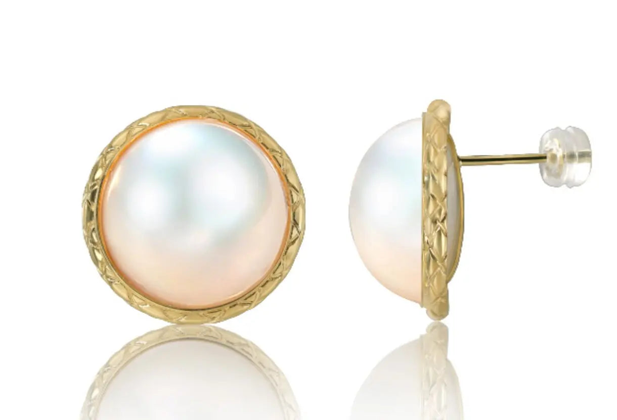 20mm Natural Mabe Pearl Earrings in 18K Yellow Gold - Elegant Carved Akoya Pearl Design Etsy