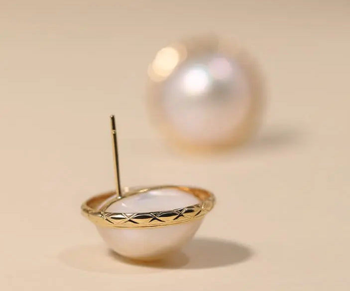 20mm Natural Mabe Pearl Earrings 18K Yellow Gold Etsy