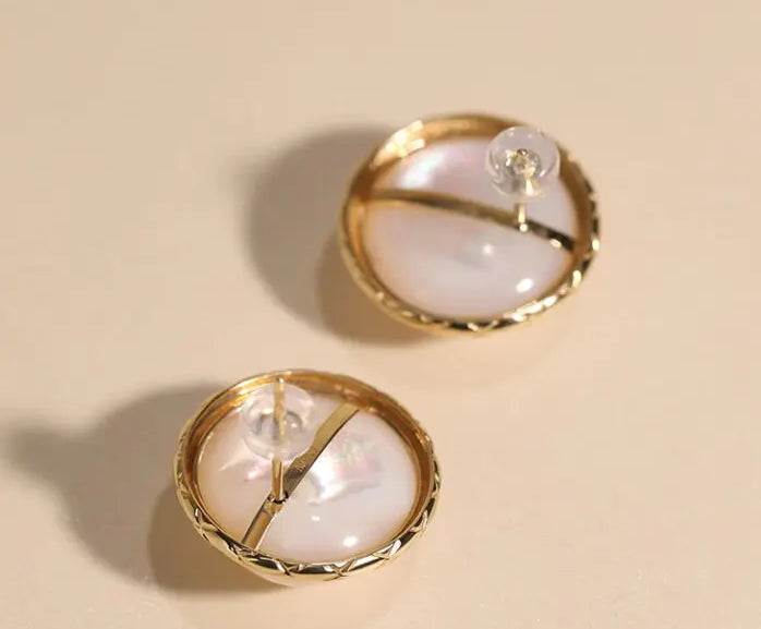20mm Natural Mabe Pearl Earrings in 18K Yellow Gold - Elegant Carved Akoya Pearl Design Etsy