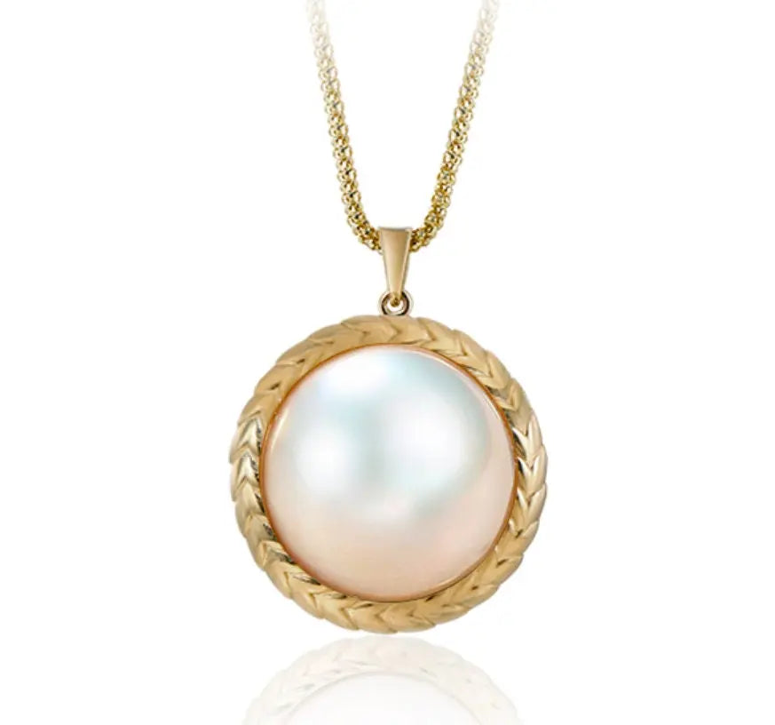 25mm Natural Mabe Pearl Necklace, 18k Solid Yellow Gold Handmade Carved Necklace, Akoya Pearl Earrings, Anniersary Gift for Mom Gift for Her Etsy