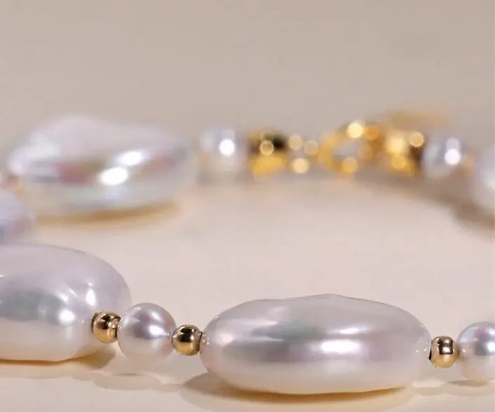 Natural High Luster Baroque Pearl Bracelets, 18k Yellow Gold Bracelets, White Pink Pearl Bracelets, Anniversary Gift Idea for Her Etsy