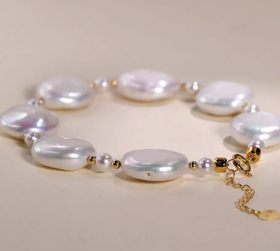 Natural High Luster Baroque Pearl Bracelets, 18k Yellow Gold Bracelets, White Pink Pearl Bracelets, Anniversary Gift Idea for Her Etsy