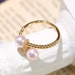 AAA+ Akoya Pearl 6mm Ring, 18K Yellow Gold Twisted Ring, Open Ring Etsy