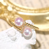 AAA+ Akoya Pearl 6mm Ring, 18K Yellow Gold Twisted Ring, Open Ring Etsy