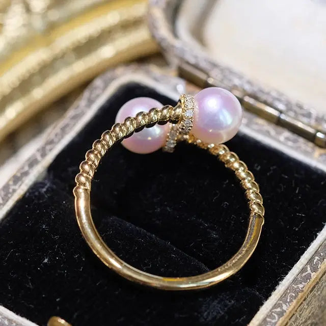AAA+ Akoya Pearl 6mm Ring, 18K Yellow Gold Twisted Ring, Open Ring Etsy