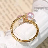 AAA+ Akoya Pearl 6mm Ring, 18K Yellow Gold Twisted Ring, Open Ring Etsy
