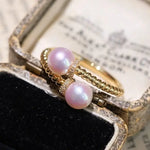 AAA+ Akoya Pearl 6mm Ring, 18K Yellow Gold Twisted Ring, Open Ring Etsy