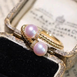 AAA+ Akoya Pearl 6mm Ring, 18K Yellow Gold Twisted Ring, Open Ring Etsy