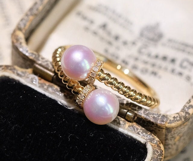 5A+ Akoya Pearl 6mm Handmade Ring, 18K Solid Yellow Gold Twisted Ring, Seawater Pearl, Gift for Her, Anniversary Gift Idea, Open Ring Etsy