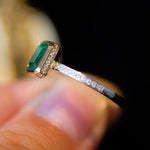 Colombia Emerald & White Diamond 18K Solid Yellow Gold Ring, Handmade Two Tone Gold Ring, Promise Ring, Retro Jewelry, Concise Style - LaCorserArtJewelry