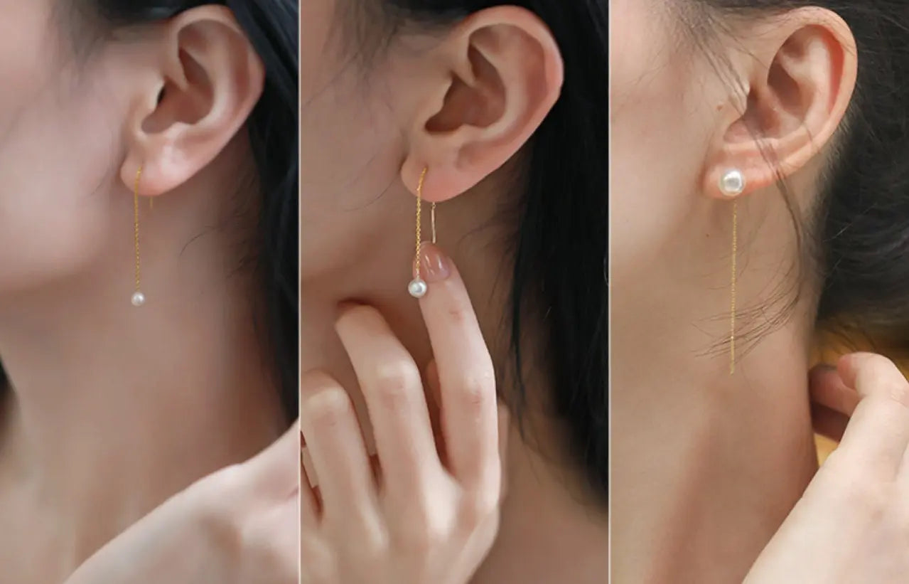 18K Gold Akoya Pearl Earrings, Minimalist Drop Design Etsy