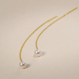 18K Gold Akoya Pearl Earrings, Minimalist Drop Design Etsy