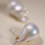 Minimalist Natural High Luster Baroque Pearl Earrings, 18k Yellow Gold Earrings Handmade, Freshwater Pearl Earrings Gift for Her Etsy