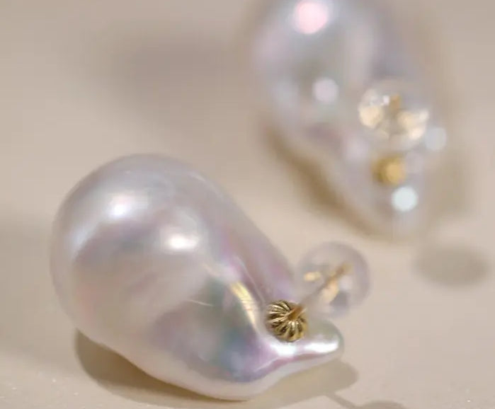 Minimalist Natural High Luster Baroque Pearl Earrings, 18k Yellow Gold Earrings Handmade, Freshwater Pearl Earrings Gift for Her Etsy