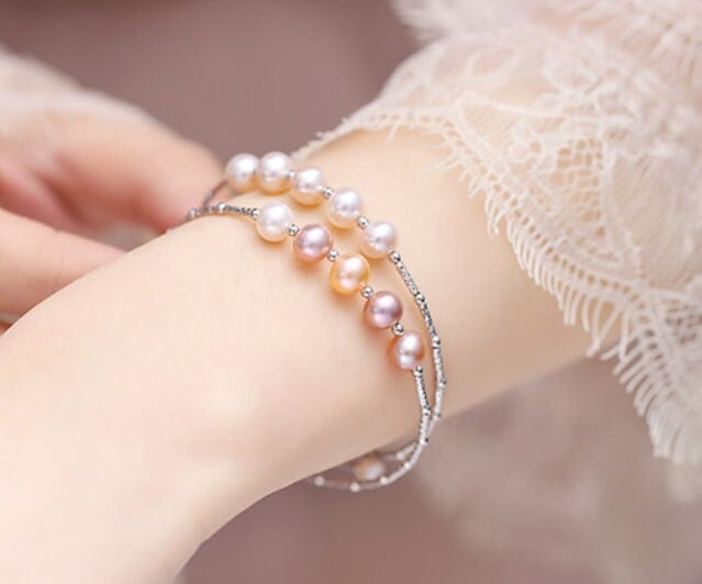 5A+ Natural Freshwater Pearl Bangles, Silver 925 Beaded Pearl Handmade Bangles, Akoya Pearl, Golden Pearl, Anniversary Gift Idea Etsy