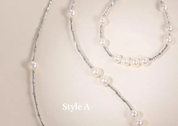 Natural Beaded Pearl Jewelry Set, Natural High Luster White Pearl Necklace & Bracelets, Silver 925 Handmade Bracelets, Anniversary Gift Idea Etsy