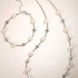 Natural Beaded Pearl Jewelry Set, Natural High Luster White Pearl Necklace & Bracelets, Silver 925 Handmade Bracelets, Anniversary Gift Idea Etsy