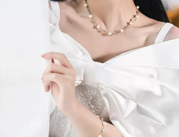 Natural Beaded Pearl Jewelry Set, Natural High Luster White Pearl Necklace & Bracelets, Silver 925 Handmade Bracelets, Anniversary Gift Idea Etsy