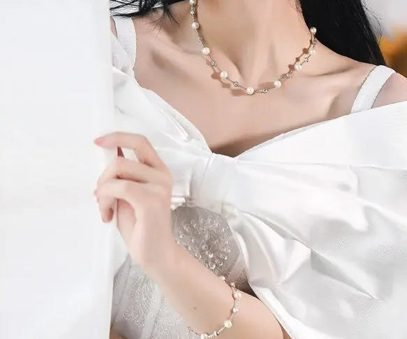 Natural Beaded Pearl Jewelry Set, Natural High Luster White Pearl Necklace & Bracelets, Silver 925 Handmade Bracelets, Anniversary Gift Idea Etsy