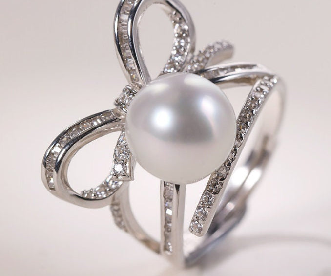 Bowknot Pearl Ring Natural South Sea White Pearl Ring, Silver 925 Ring, Valentine's Day Gift Idea for Her, Pearl Wedding Ring Etsy