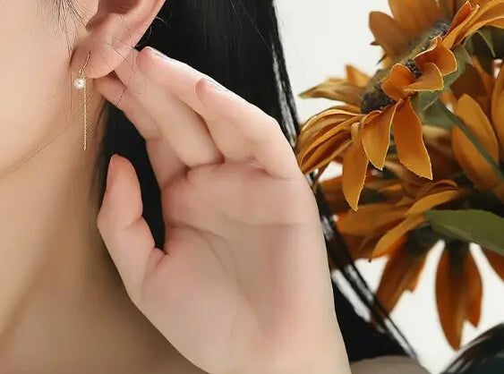18K Yellow Gold Akoya Pearl Earrings, Minimalist Hook Design Etsy