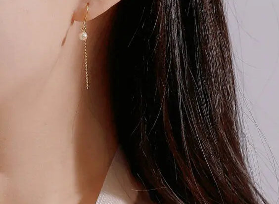 18K Yellow Gold Akoya Pearl Earrings, Minimalist Hook Design Etsy