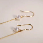 18K Yellow Gold Akoya Pearl Earrings, Minimalist Hook Design Etsy