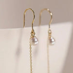 18K Yellow Gold Akoya Pearl Earrings, Minimalist Hook Design Etsy