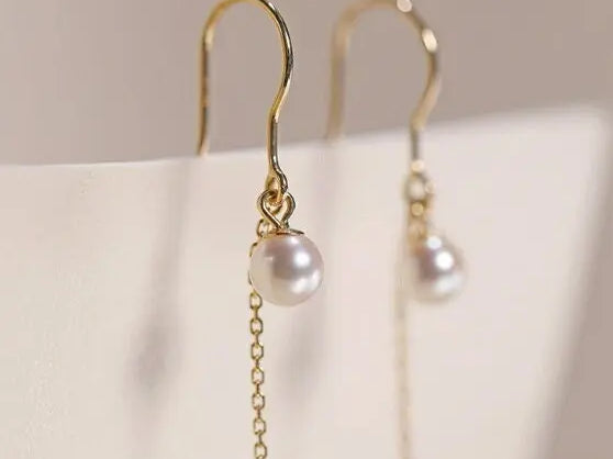 18K Yellow Gold Akoya Pearl Earrings, Minimalist Hook Design Etsy