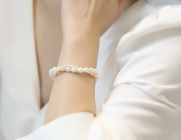 Double Layer Bracelets, Natural Baroque Pearl Bracelets, Silver 925 Beaded Bracelets Etsy