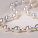 Superior Natural Colorful Akoya Pearl 3-9mm Necklace, 14k/18k Yellow Gold Pearl Handmade Necklace, Seawater Pearl, Anniversary Gift Idea Etsy