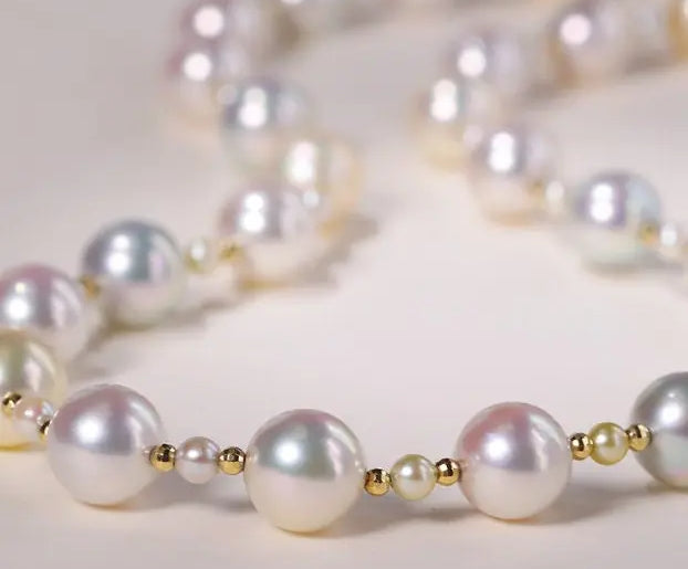 Superior Natural Colorful Akoya Pearl 3-9mm Necklace, 14k/18k Yellow Gold Pearl Handmade Necklace, Seawater Pearl, Anniversary Gift Idea Etsy