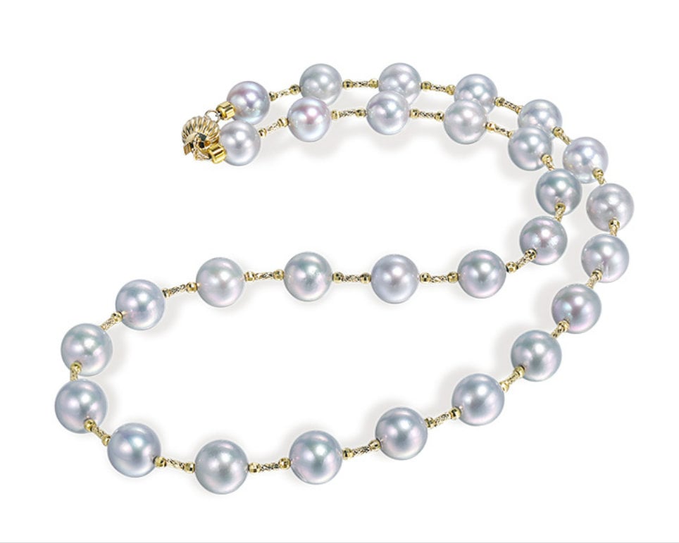 Superior Natural Akoya Silver Pearl 8-9mm Necklace, 14k/18k Yellow Gold Beaded Pearl Necklace, Seawater Madama Pearl, Grey Pearl, Gift Idea Etsy