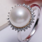Pearl Flower Ring, Natural High Luster Pearl Ring, Silver 925 Handmade Ring, Halo Setting Ring, White Diamond Ring, Anniversary Gift Idea Etsy