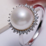 Pearl Flower Ring, Natural High Luster Pearl Ring, Silver 925 Handmade Ring, Halo Setting Ring, White Diamond Ring, Anniversary Gift Idea Etsy