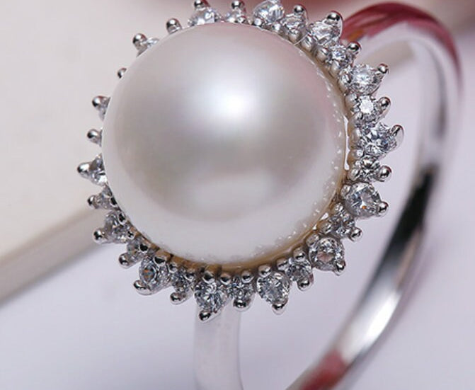 Pearl Flower Ring, Natural High Luster Pearl Ring, Silver 925 Handmade Ring, Halo Setting Ring, White Diamond Ring, Anniversary Gift Idea Etsy