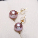 18k Solid Yellow Gold & Natural Purple Rose Tone Pearl Earrings, Handmade Stud Earrings, Anniversary Gift Idea, Edison Pearl Earrings Etsy