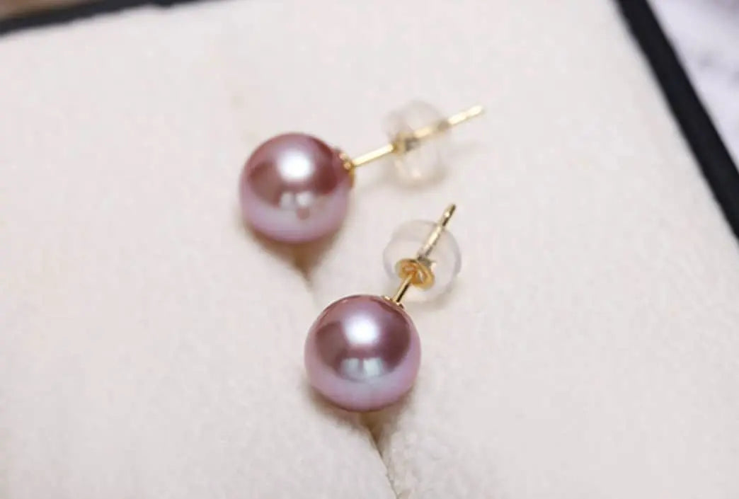5A+ Natural Purple Rose Tone Pearl Earrings, 18k Solid Yellow Gold Stud Earrings, Anniversary Gift Idea for Her, Edison Pearl Earrings Etsy