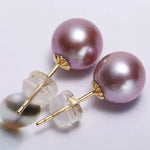 18k Solid Yellow Gold & Natural Purple Rose Tone Pearl Earrings, Handmade Stud Earrings, Anniversary Gift Idea, Edison Pearl Earrings Etsy