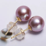 18k Solid Yellow Gold & Natural Purple Rose Tone Pearl Earrings, Handmade Stud Earrings, Anniversary Gift Idea, Edison Pearl Earrings Etsy
