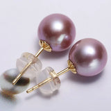 5A+ Natural Purple Rose Tone Pearl Earrings, 18k Solid Yellow Gold Stud Earrings, Anniversary Gift Idea for Her, Edison Pearl Earrings Etsy