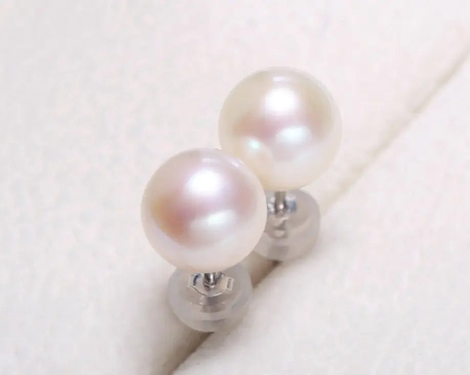 Superior Natural Purple Rose Tone Pearl Earrings, 18k Solid White Gold Stud Earrings, Anniversary Gift Idea for Her, Edison Pearl Earrings - LaCorserArtJewelry