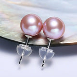 Superior Natural Purple Rose Tone Pearl Earrings, 18k Solid White Gold Stud Earrings, Anniversary Gift Idea for Her, Edison Pearl Earrings - LaCorserArtJewelry