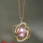13mm Natural Purple Rose Tone Pearl Necklace, 18k Gold Plated Vermeil Handmade Carved Necklace, Anniversary Gift Idea for Her Etsy