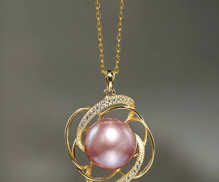 13mm Natural Purple Rose Tone Pearl Necklace, 18k Gold Plated Vermeil Handmade Carved Necklace, Anniversary Gift Idea for Her Etsy