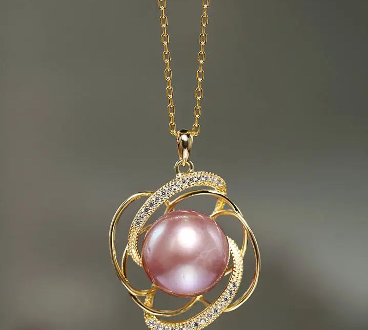 13mm Natural Purple Rose Tone Pearl Necklace, 18k Gold Plated Vermeil Handmade Carved Necklace, Anniversary Gift Idea for Her Etsy